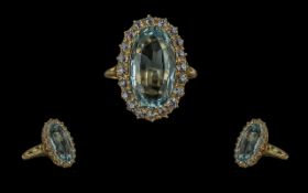 18ct Gold Superb Quality Aquamarine & Diamond Set Dress Ring, not marked tests 18ct gold. The
