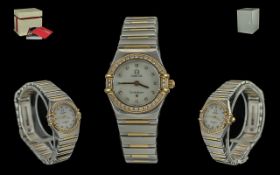 Omega - Constellation Ladies 18ct Gold and Steel Diamond Set Quartz Wrist Watch. Ref 13657500,