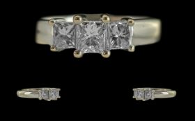 Ladies - 18ct White Gold 3 Stone Diamond Set Ring, Full Hallmark to Interior of Shank. The Well