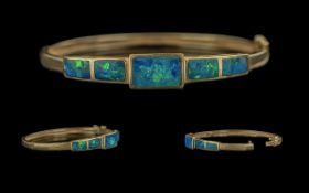 Ladies Excellent Quality 14ct Gold Opal Set Hinged Bangle - The Opals of Rectangular Form and