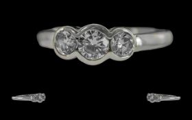 Ladies - Quality 18ct White Gold 3 Stone Diamond Set Ring, The Round Brilliant Cut Diamonds of Top