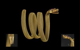 Antique Period Stunning Superb 15ct Gold Realistic Expanding Coiled Snake Bangle. The snake's head