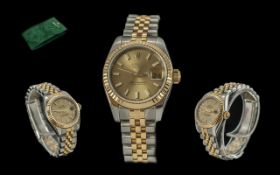 Rolex - Ladies Excellent 18ct Gold and Steel Oyster Perpetual Date-Just Chronometer Wrist Watch.