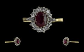 Ladies Excellent Quality 18ct Gold Ruby and Diamond Set Cluster Ring, Marked 18ct - 750 to Shank,