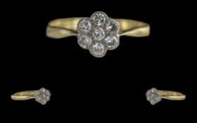 Antique Period Pleasing Quality Ladies 18ct Gold Diamond Set Cluster Ring - Tests 18ct. The Pave Set