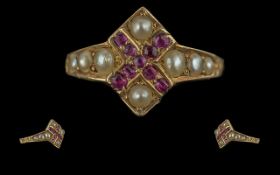 Victorian Period 1837-1901 Ladies 15ct Gold Exquisite Ruby & Pearl Set Ring, full hallmark for