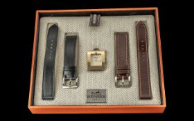 Hermes - Paris Ladies Gold on Steel Belt Wrist Watch, with Two Hermes Interchangeable, Leather Watch