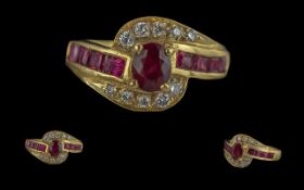 Ladies 22ct Gold Ruby and Diamond Set Ring, marked 22ct to interior of shank, the rubies and