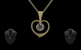 18ct Yellow Gold Heart Shaped Pendant Drop - Pave Set with Brilliant Cut Diamonds ( round ) of
