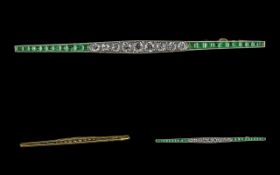 Art Deco Period - 1930's Excellent Quality 18ct Gold and Platinum Diamond and Emerald Set Stylish