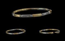 Ladies Superb Quality Cartier Style 18ct Yellow & White Gold Diamond Set Solid Bangle - Marked