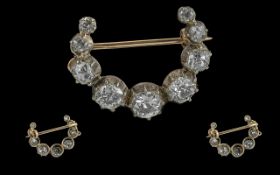 Edwardian Period 1901 - 1910 Excellent Diamond Set Crescent Shaped Small Brooch - The Old Cut