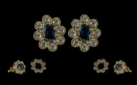 Ladies Fine Pair of 9ct Gold Sapphire an
