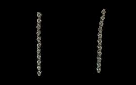 Ladies - Pleasing Quality and Impressive 18ct White Gold Long Diamond Set Pair of Earrings,