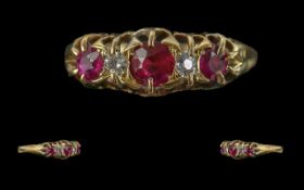Edwardian Period 1902 - 1910 Excellent 18ct Gold Ruby and Diamond Set Ring, Gallery Setting.