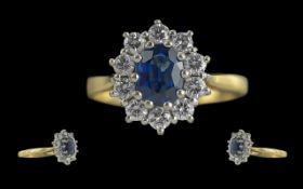 Ladies Pleasing Quality 18ct Gold Sapphire and Diamond Set Ring.