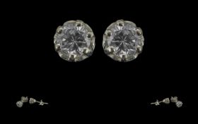 18ct White Gold - Excellent Pair of Diamond Stud Earrings. Marked 750 - 18ct.