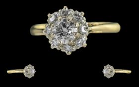 Ladies - Pleasing Quality 18ct Gold Diamond Set Cluster Ring, Not Marked but Tests 18ct Gold.
