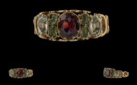 Victorian Period Pleasing Quality 15ct Gold Gem Set Dress Ring. c.1880's. Not Marked but Tests Gold.