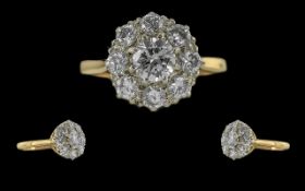 Edwardian Period 1902 - 1910 18ct Gold Diamond Set Cluster Ring, Flower head Design.