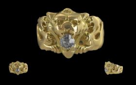 18ct Yellow Gold Naturalistic Open worked Diamond Set Animal Mask Ring.