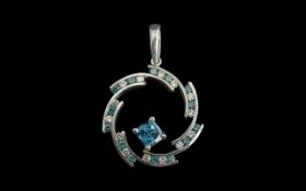 A Fine Ladies 18ct White Gold Blue Diamond Set Pendant,