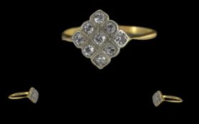 Antique 18ct Gold - Petite Diamond Set Cluster Ring, Pleasing Design.