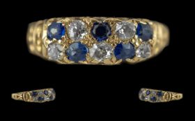 Late Victorian Period 18ct Gold Sapphire and Diamond Set Ring, Excellent Setting.