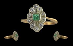 Edwardian Period 1902 - 1910 Petite 18ct Gold Emerald and Diamond Set Ring.