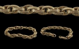 Fine Quality 9ct Gold Fine and Superior Ornate Bracelet, All LInks with Embossed Leaf Decoration,