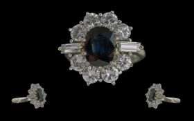 Ladies Excellent Quality 18ct White Gold Sapphire and Diamond Set Cluster Ring,