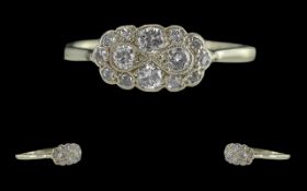 Edwardian Period 1902 - 1910 18ct White Gold Diamond Set Ring. Marked 18ct To Interior of Shank.