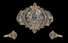Ladies - Fine Quality 14ct Gold Diamond Set Ladies Fashion Ring, Marked 14ct to Interior of Shank.
