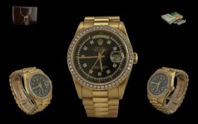 Rolex - Oyster Perpetual Chronometer Gents 18ct Gold and Diamond Set Wrist Watch. Model No 18238.