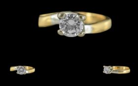 Ladies - Excellent Quality 18ct Gold Single Stone Diamond Set Ring. Marked to Shank 750 - 18ct.