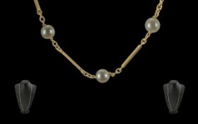 Ladies Attractive 9ct Gold And Pearl Set