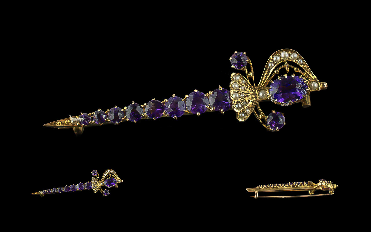 Victorian Period 1837 - 1901 Wartski of Regent Street London Fine Quality 9ct Gold Amethyst and Seed
