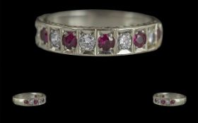 Ladies 18ct White Gold Ruby and DIamond Set Dress Ring, Full Hallmark to Interior of Shank, Rubies