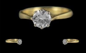 Ladies 18ct Gold Single Stone Diamond Set Ring. Full Hallmark to Interior of Shank, The Round Modern