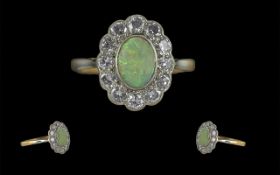 Antique Period Ladies Pleasing Quality 18ct Gold Diamond and Opal Set Ring, Marked 18ct to