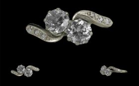 Edwardian Period 1902 - 1910 18ct White Gold and Platinum Two Stone Diamond Set Ring, Marked 18ct