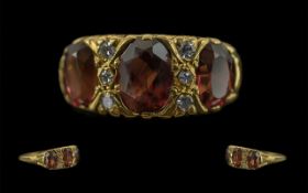 Antique Period Attractive 18ct Gold Orange Garnet and Diamond Set Ring, Excellent Design /