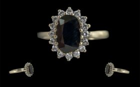 Ladies - Pleasing Quality 18ct Gold Sapphire and Diamond Set Cluster Ring, Full Hallmark to Interior
