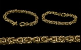 Superb Quality - Deluxe 9ct Gold Byzantine Design Bracelet, Marked 9.375. Excellent Clasp, Warm Gold