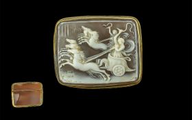 A Fine 19th Century Bow Shaped Shell Cameo Brooch, Mounted In a 9ct Gold Rectangular Mount,