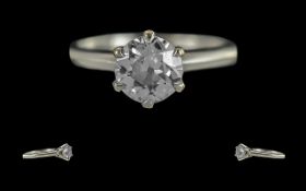 Ladies 14ct White Gold Single Stone Diamond Set Ring, Full Hallmark to Shank. The Old Round