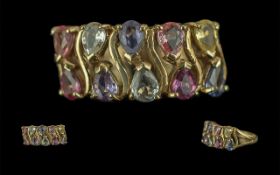 Ladies 9ct Gold Attractive Multi Gem Set Ring, full hallmark to interior of shank, the gems of