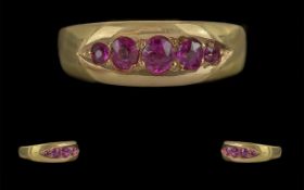 Late Victorian Period Superb 15ct Gold 5 Stone Natural Pink Sapphire Set Ring. Full Hallmark for