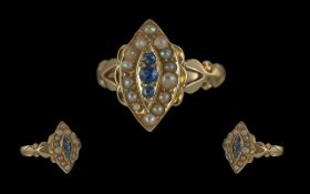 Edwardian Period 1901 - 1910 Ladies 18ct Gold Exquisite Blue Sapphire and Pearl Set Dress Ring,