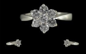 Ladies 18ct White Gold Diamond Set Cluster Ring, marked 18ct to shank. The diamonds of good colour
